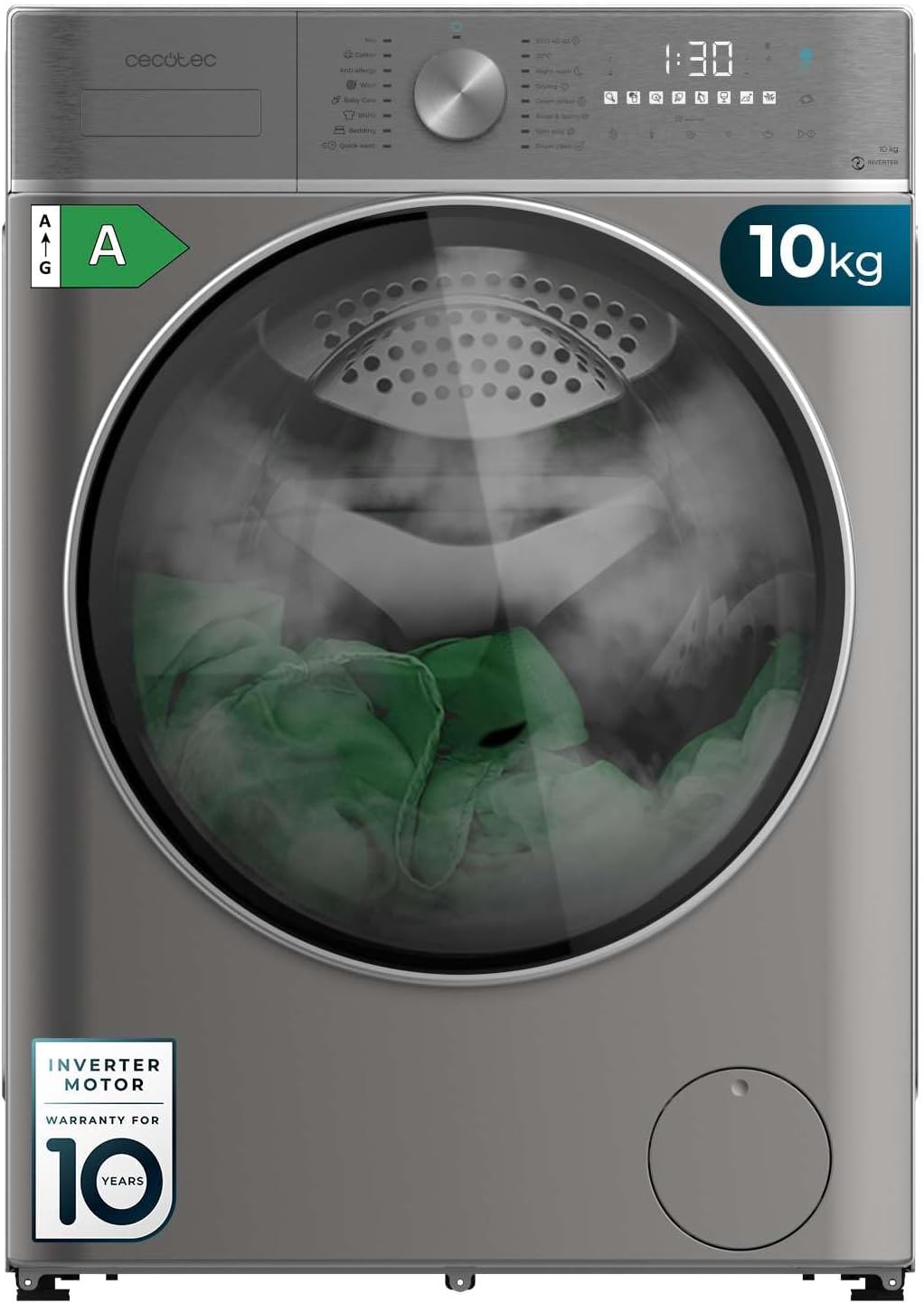Cecotec Wäschetrockner, 6Kg, Silber, Waschmaschine Trockner 10- Frontlader Bolero Wash&Dry 10680, 16 Programme