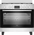 Beko Gasherd, 90 x 60 cm, 111 l, Edelstahl/Schwarz, BGM11226EX, Serie bpro 500, Multifunktionsofen, Kochfeld mit 5 Flammen mit Dreifachkrone