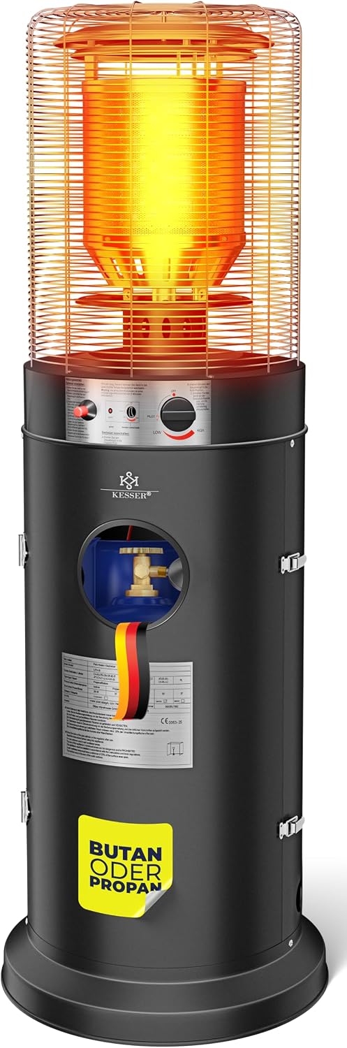 KESSER Heizstrahler, 10 kW, Schwarz/Orange, ® Gas KE12 Heizpilz für Terrasse Terrassenheizer Terrassen, Freiluftheizung Gas gasheizer