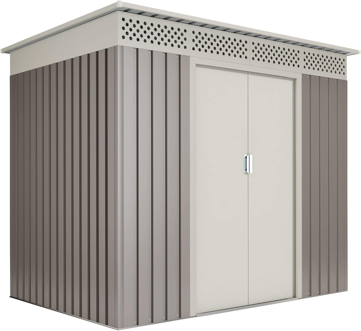 Hoggar by Okoru Gerätehaus, 213x142x184 cm, Grau, Gartenhaus Metall 3, 02m2, Doppelte Schiebetür - Lüftungsgitter