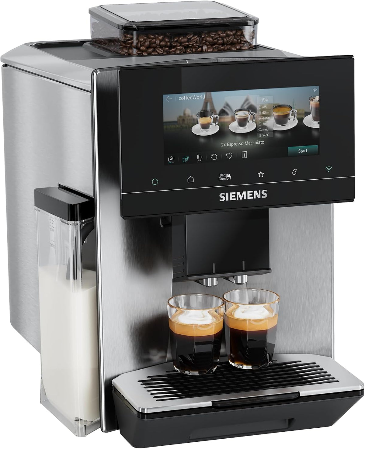Siemens Kaffeevollautomat, Silber/Schwarz, EQ900 iAroma, personalisierbare Einstellungen, präzises Mahlwerk, großes