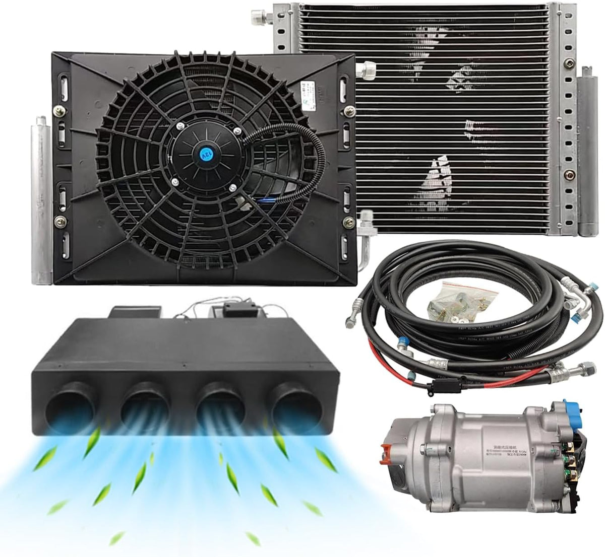 Gouku Kühlschrank, 12 V, Schwarz/Silber, Universal-Klimaanlage, nur Kühlfunktion, universelle Passform, Taxi, automatische Wohnmobile