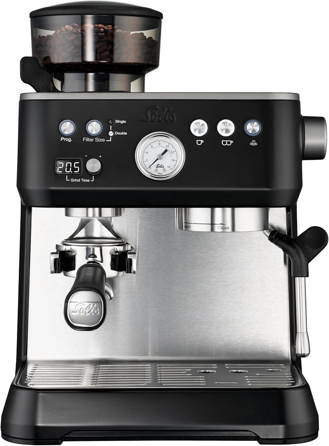 Solis Milchaufschäumer, Schwarz/Silber, Grind & Infuse PERFETTA Espressomaschine, Kaffeemaschine mit Mahlwerk
