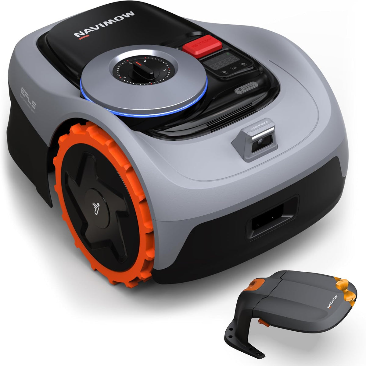 NAVIMOW Mähroboter, 500 m, 600 m, Grau/Schwarz/Orange, i105E+Garage, ohne Begrenzungskabel, Empf. ², Max. ², RTK+Vision Rasenmäher Roboter Testsieger