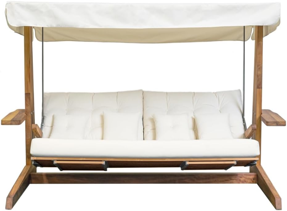 WESTMANN Hollywoodschaukeln, 260x139x195 cm, Beige, Hollywoodschaukel Luna 2600, Holzschaukel für bis zu 4 Personen inklusive Sonnenschutz