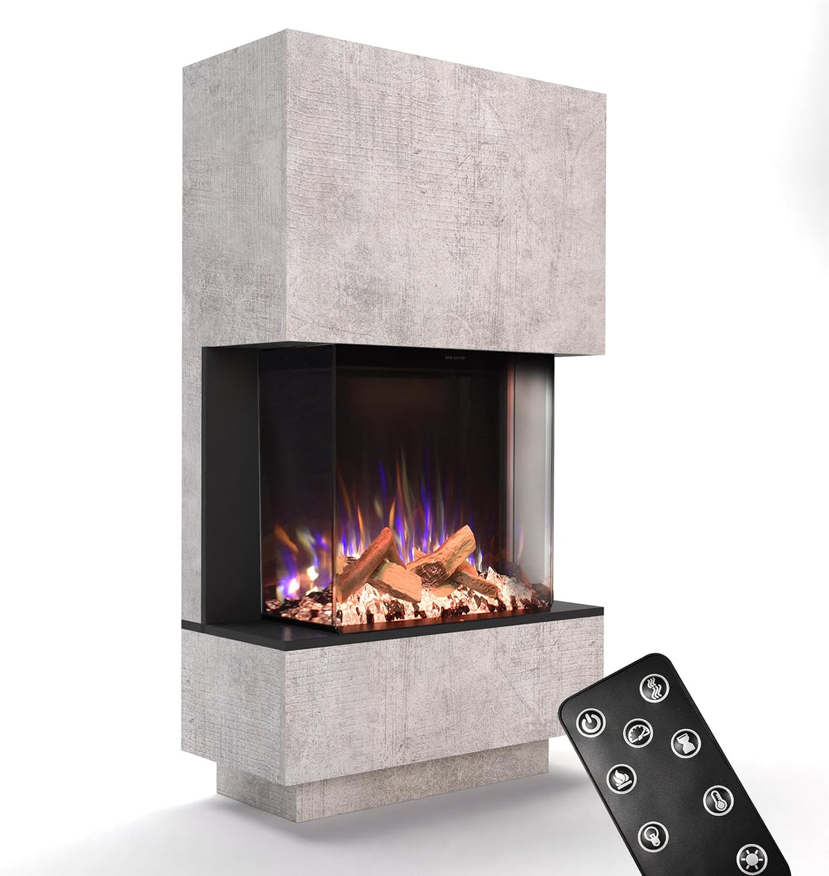GLOW FIRE Elektrokamin, 85x150x39,8 cm, 1500 W, Beton/Schwarz, Kaminofen PR14 mit realistischem 3D E-Motion LED-Feuer