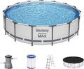 Bestway Stahlrahmenpool, 457 x 107 cm, Wasserkapazität (90%): 14.970 Liter, einfacher Aufbau ohne Werkzeug, Innenverkleidung in Kieselmosaik-Optik