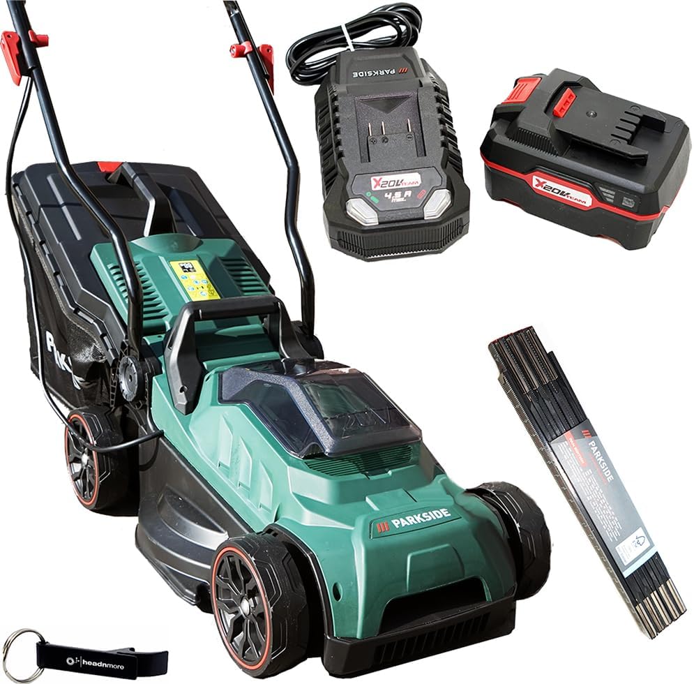HEADNMORE Rasenmäher, 20 V, 4 Ah, grün/schwarz, ® Bundle - Parkside® Akku PRMA 20-Li C3 (inkl. Akku) +