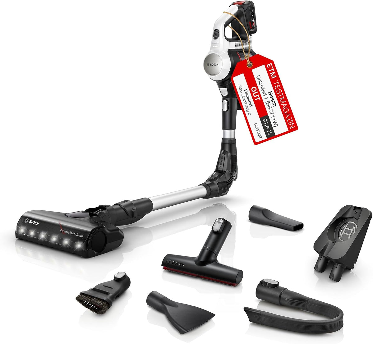 Bosch Staubsauger, Weiß/Schwarz, Akku- Unlimited 7 BSS711 W, kabelloser Hand, beutellos, Wechselakku, Knickrohr