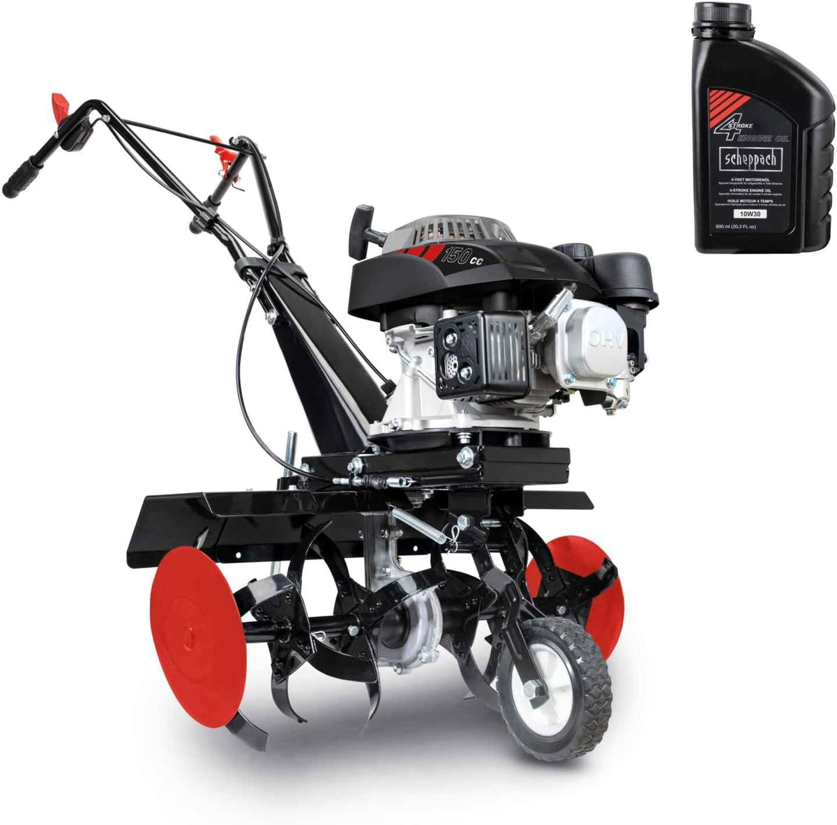 Scheppach Motorhacken, 560 mm, 260 mm, Schwarz/Rot, Benzin Motorhacke MTP560 Bodenfräse inkl. Öl, 4 Takt Benzin Motor mit 3
