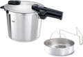 Fissler Schnellkochtöpfe, 22 cm, 6 L, Silber/Schwarz, Vitaquick Premium/Schnellkochtopf (, Ø ) m. Einsatz, Edelstahl-Dampfkochtopf