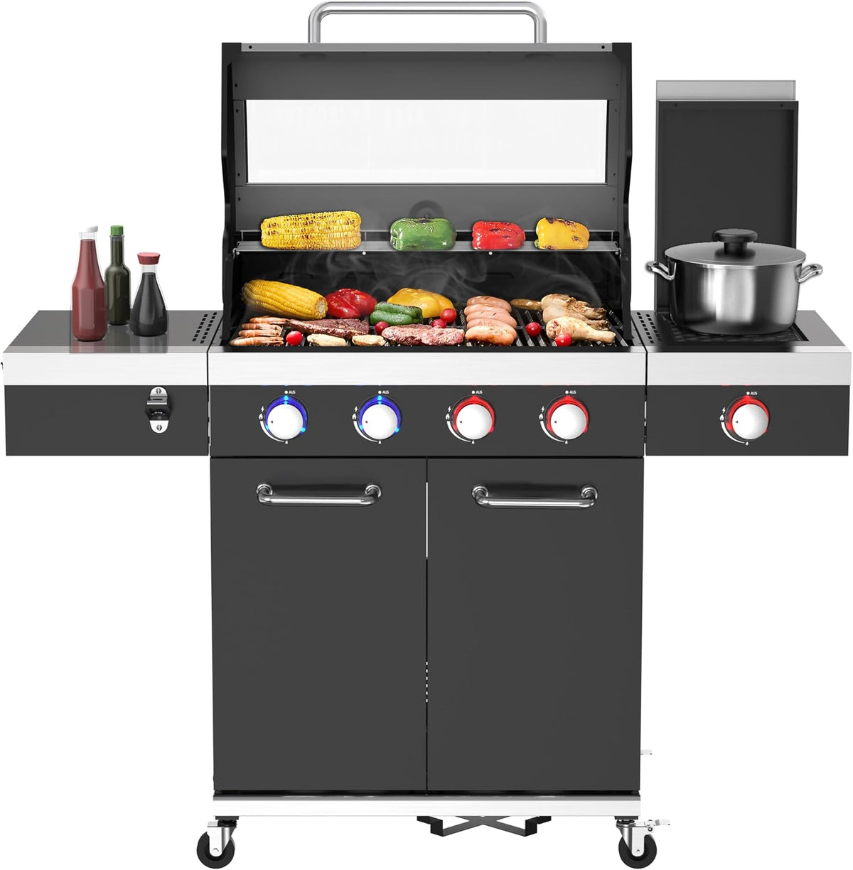 El Fuego Gasgrill, Schwarz/Silber, ® 'KINGSTON', 4 + 1 Brenner, Infrarotbrenner, inkl. 2 Hochleistungsbrenner, LED-Beleuchtung