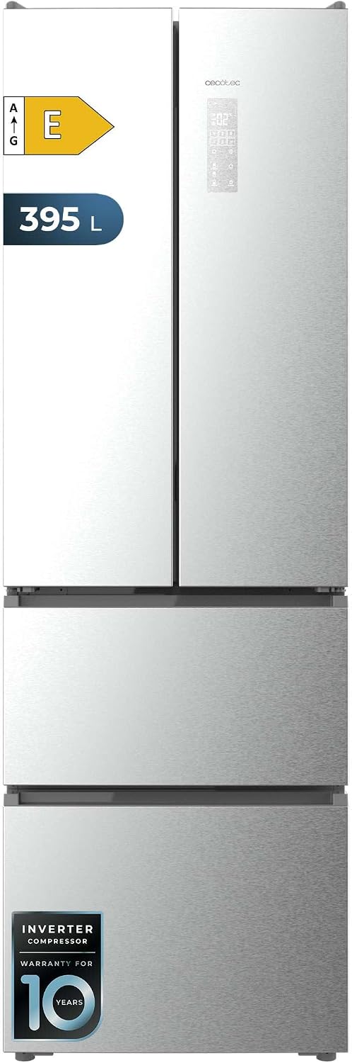 Cecotec Kühlschrank, 59,5 cm, 201 cm, 395 l, Silber, Amerikanischer mit französischer Tür, Total No Frost Bolero CoolMarket Combi F2D 395 Edelstahl E