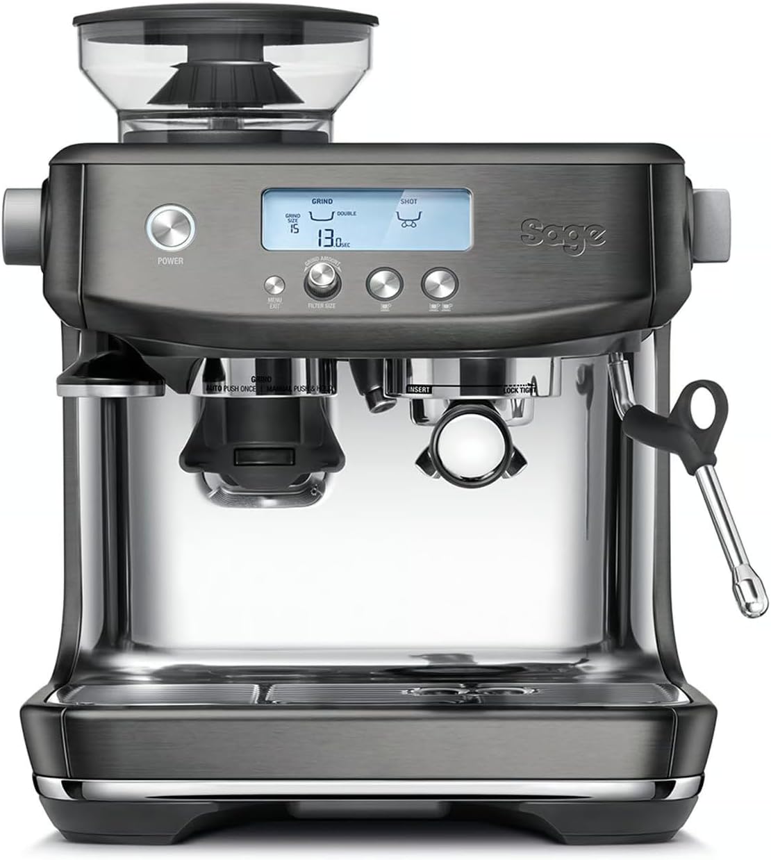 Sage Milchaufschäumer, Schwarz/Edelstahl, The Barista Pro - Kaffeemaschine mit manuellem &, 1650 Watt - Inkl. Milchkännchen und Tamper - Schwarzer