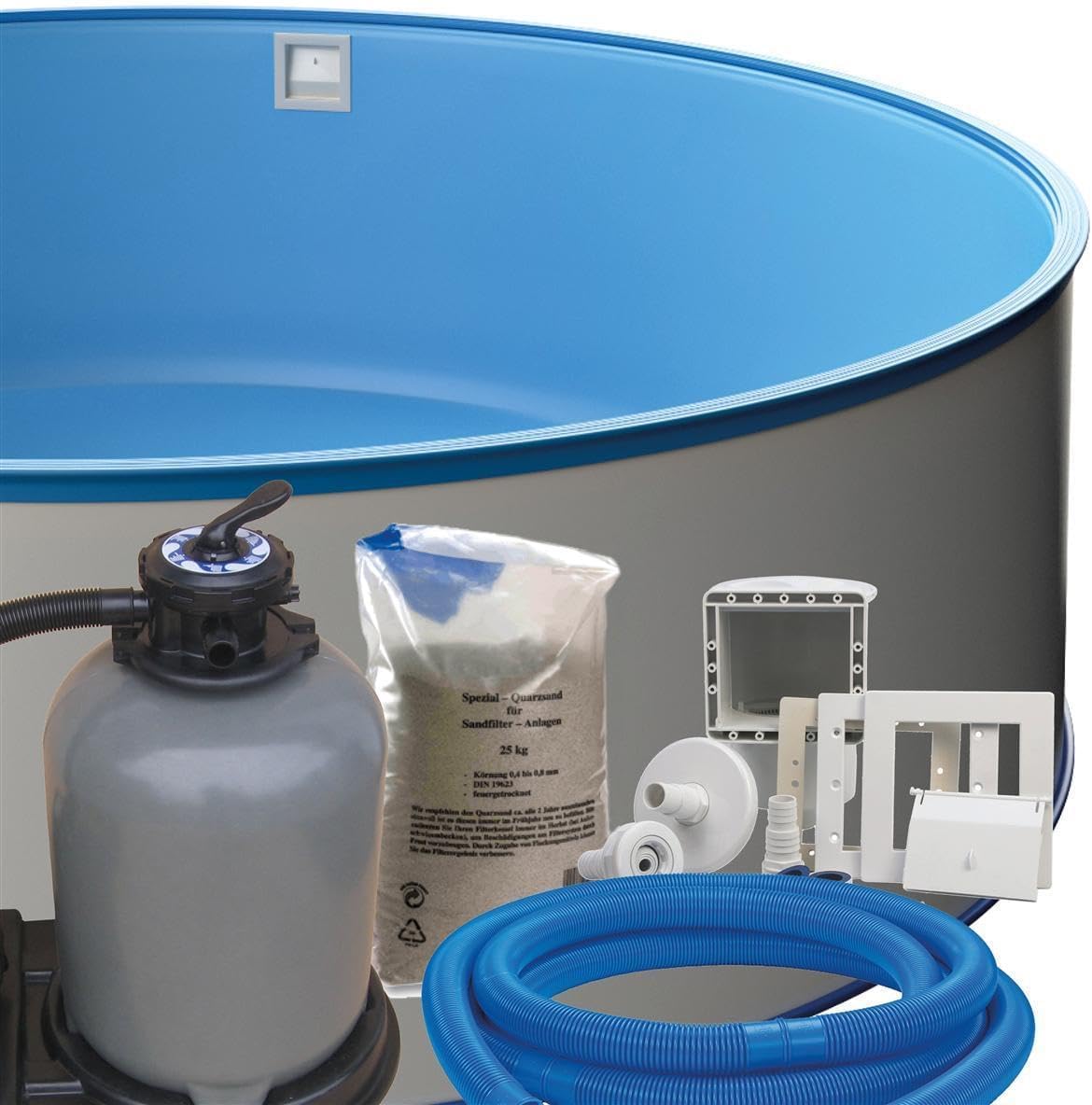 POWERHAUS24 Stahlrahmenpool, 5,00 m, 1,20 m, 0,6 mm, Blau/Grau, Stahlwand Rundpool-Set Ø x, Pool Made in Europe