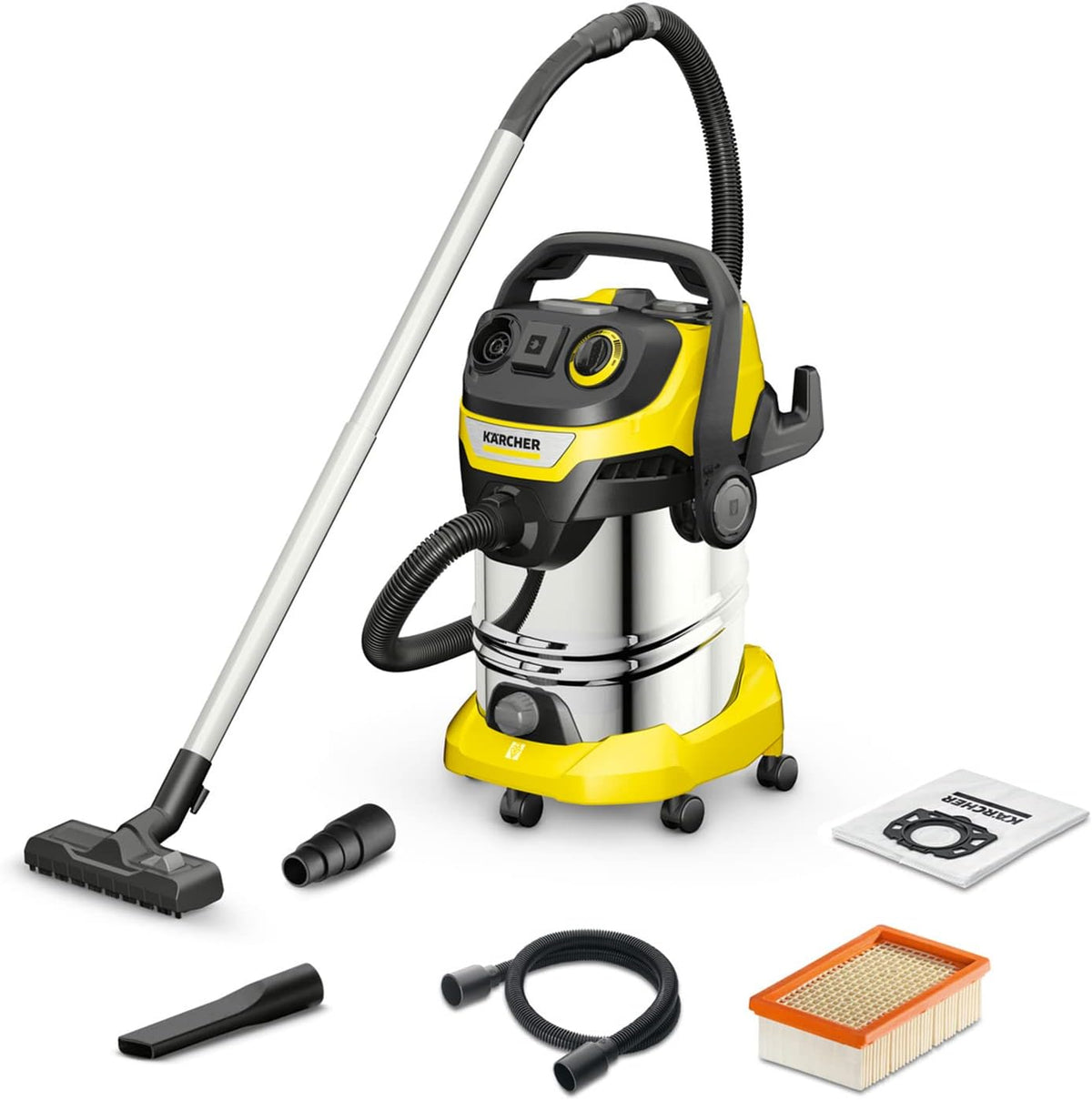 Karcher Nass-Trockensauger, 1.300 W, 3,5 m, 8 m, 30l, Gelb/Silber/Schwarz, Kärcher Nass-/Trockensauger WD 6 P S V-30/8/35/T