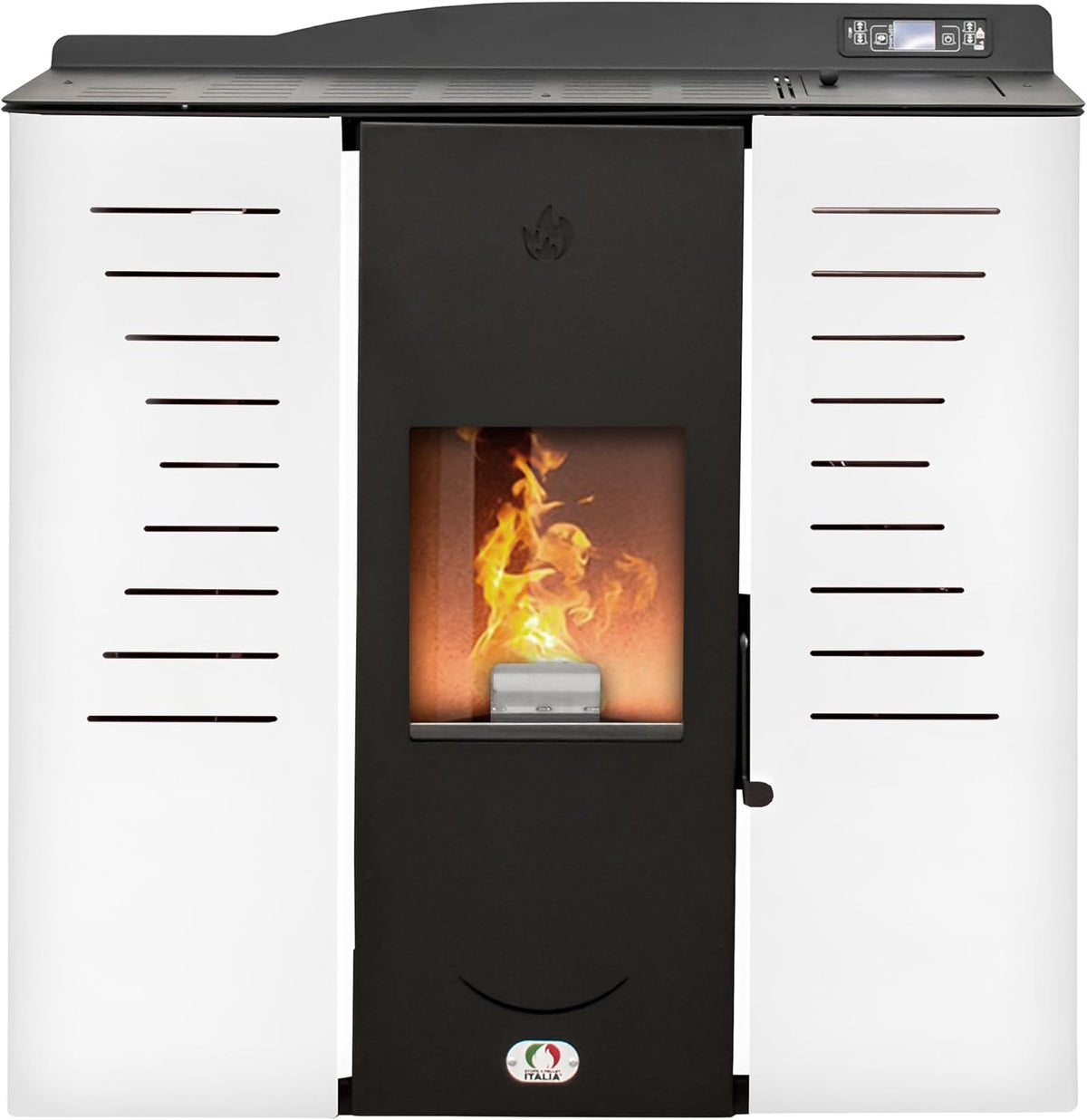 STUFE A PELLET ITALIA Öfen, 25 KW, 180m, 24M, Schwarz/Weiß, Hydro- für Heizung und Warmwasser Effizienz 90% Heizt ²