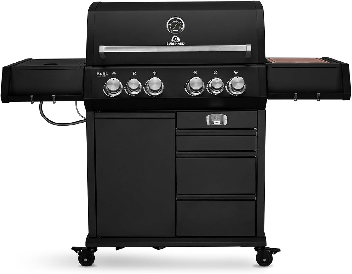 BURNHARD Kochfeld, Schwarz, ® Gasgrill 4-Brenner inkl. Heckbrenner, mit Gusseisen Grillrost & inkl. stabiler Abdeckhaube