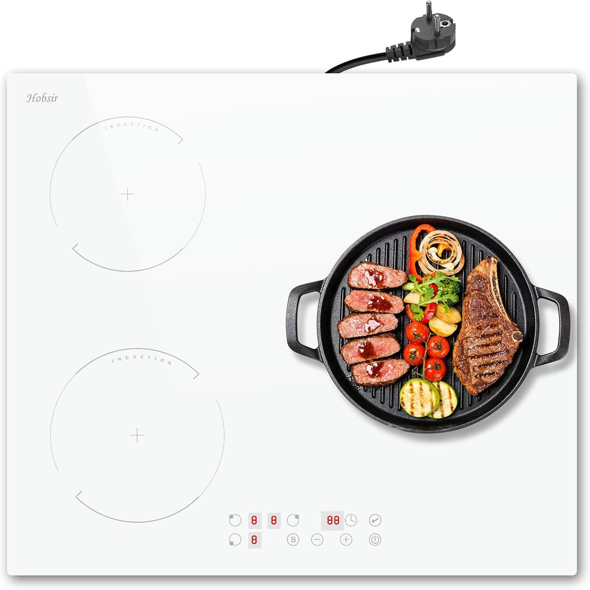 Hobsir hob Kochfeld, 3500 W, 60 cm, 240 V, Weiß, Induktions 3 Platten, Induktions mit Stecker, Touch-Bedienung, Boost-Funktion