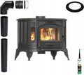 kratki Kaminofen, 8 kW, Schwarz, Koza K9 ECO Ø150 Gusseisen freistehend, Holzofen EcoDesign BImSchV 2 mit Zubehör Set Montage