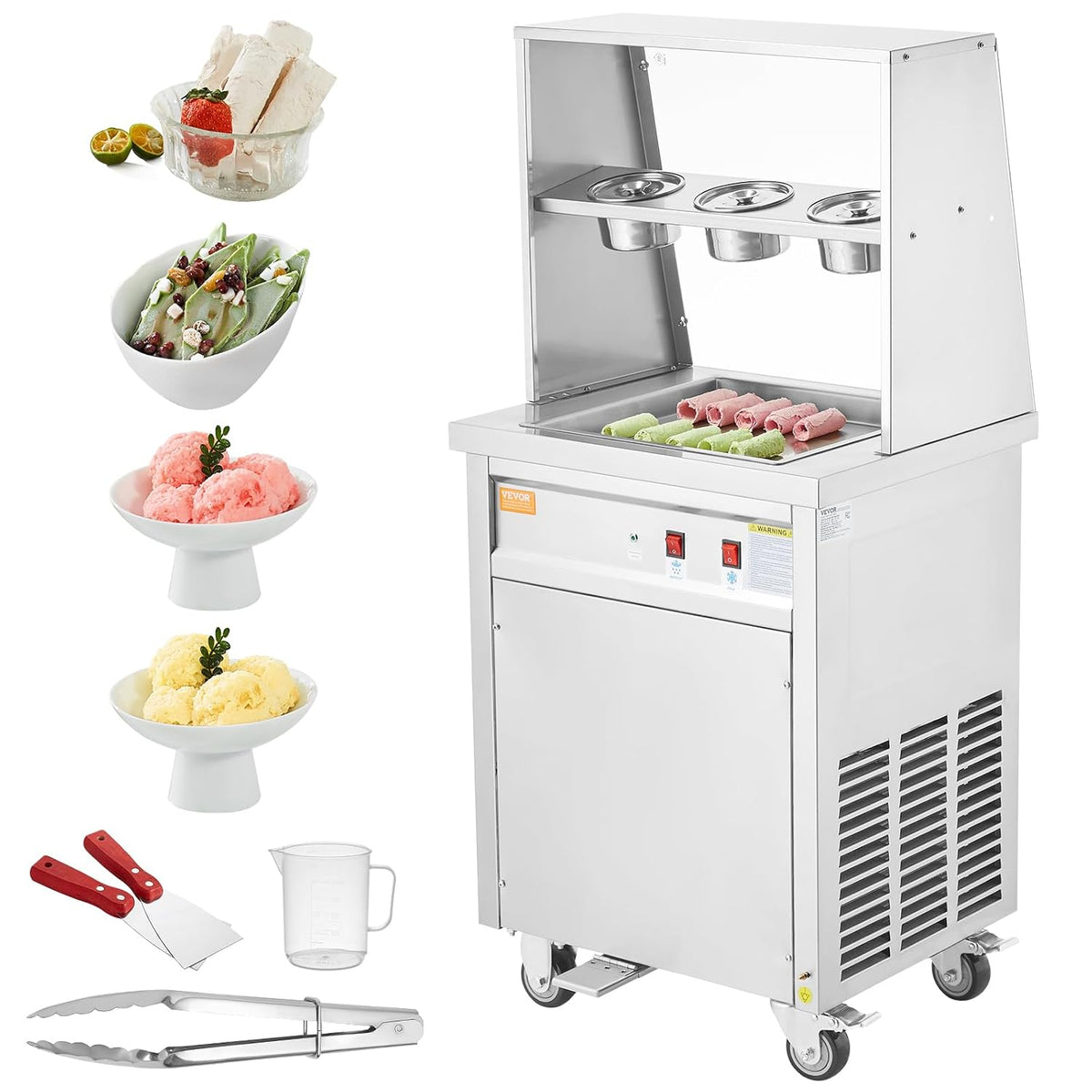 VEVOR Eismaschine, 35,4 x 35,4 cm, Silber, Maschine für Frittierte Eisrollen, Quadratische Große Pfanne zum Frittieren von Eis