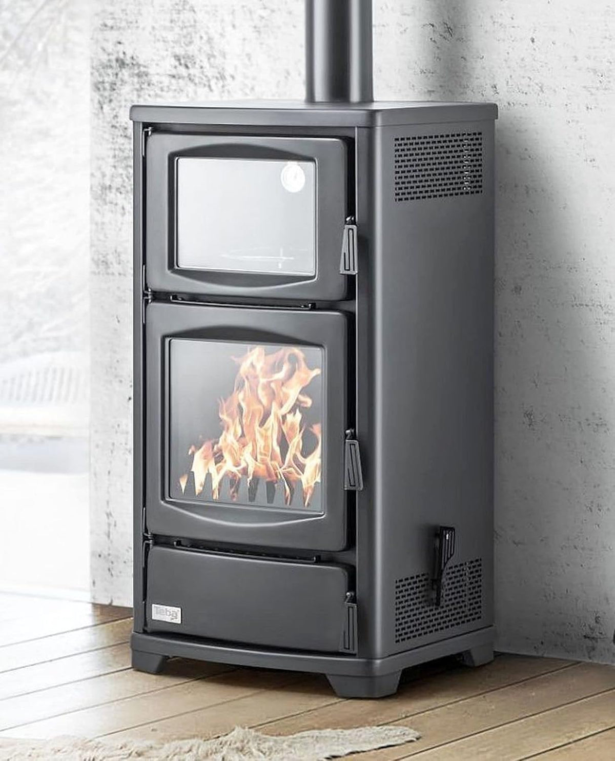 DanDiBo Kaminofen, 8 kW, Schwarz, mit Backfach Teba TS 16 Mehrfachbelegung Holzofen Kam