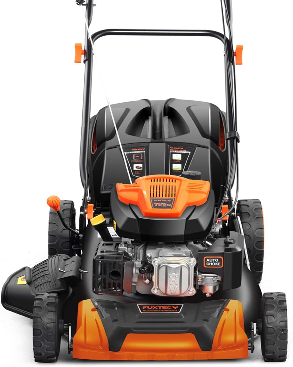 Fuxtec Rasenmäher, 51 cm, 60 L, schwarz/orange, Gartenmäher, 4in1 Benzin FX-RM5196 mit Edge-Cut, Gartenmäher inkl. Seitenauswurf-Funktion