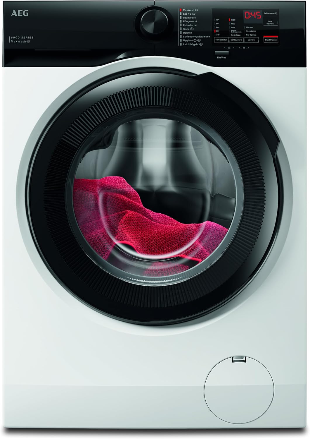 AEG Waschmaschine, 8 kg, Weiß/Schwarz, Serie 6000 ProSense: Mengenautomatik für automatische, Startzeitvorwahl