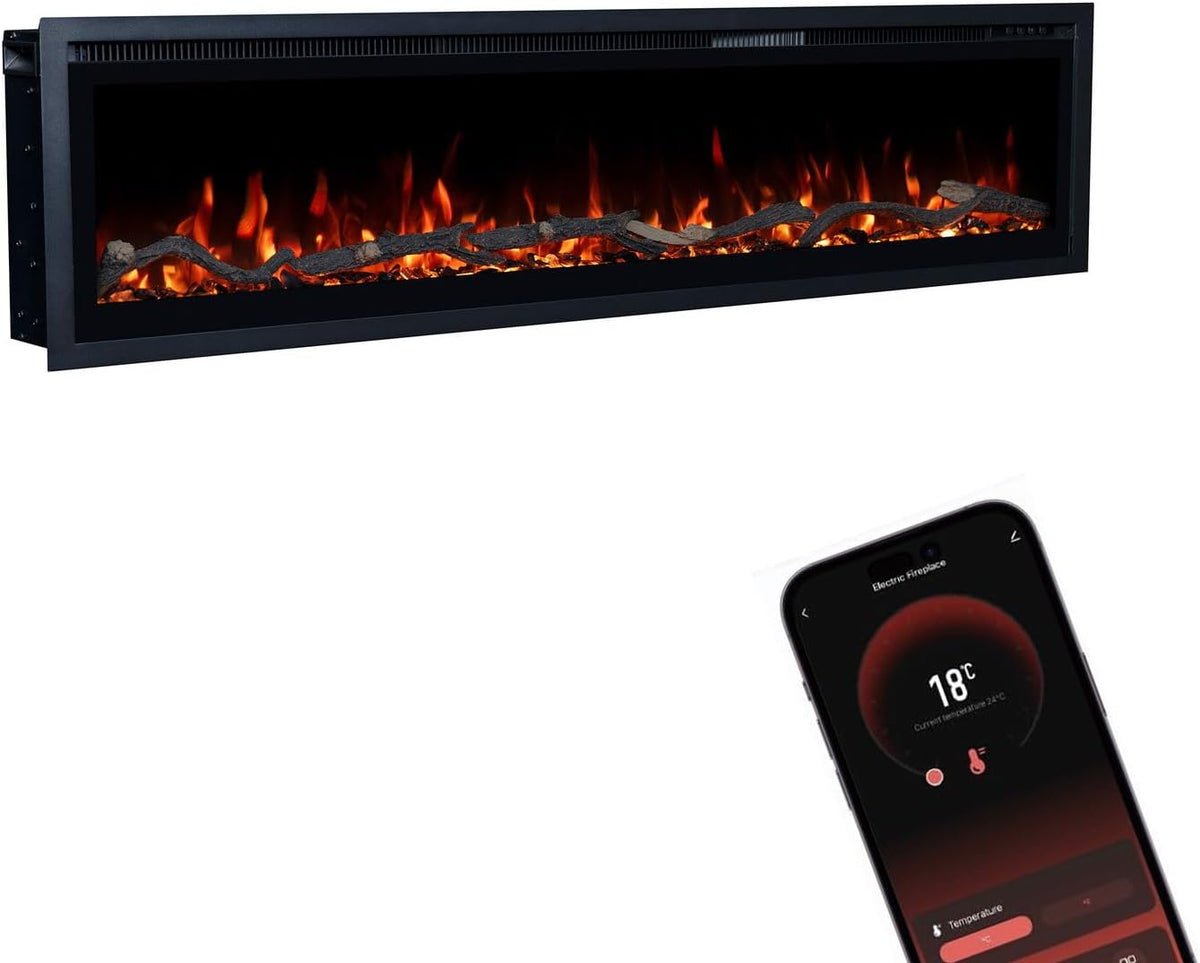 GLOW FIRE Elektrokamin, 152x35x12 cm, 1800 W, Schwarz, Core 152 mit realistischem 3D LED-Feuer - Wand- mit Heizung