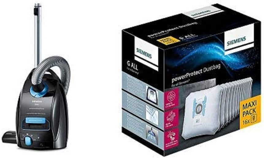 Siemens Staubsauger, 4 L, Schwarz/Blau, Q5.0 extreme Silence Power Boden VSQ5X1230, sehr niedriger Stromverbrauch