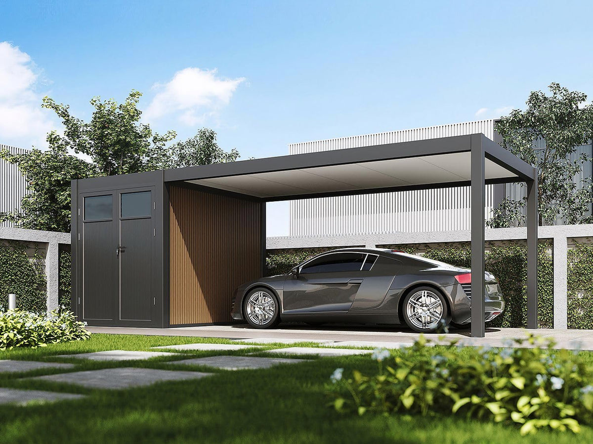 Weide SONNENSCHUTZ Garten,Gartenhäuser & Aufbewahrung,Carports, 7,2 M, Aluminium (Struktur) & verzinkter Stahl/PU-Schaumplatten (Lamellen)