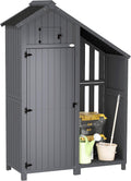 Gerätehaus Outsunny, 129 x 51,5 x 180 cm, Grau/Schwarz, Gartenschrank Holz Geräteschrank Gartenhaus mit Giebeldach
