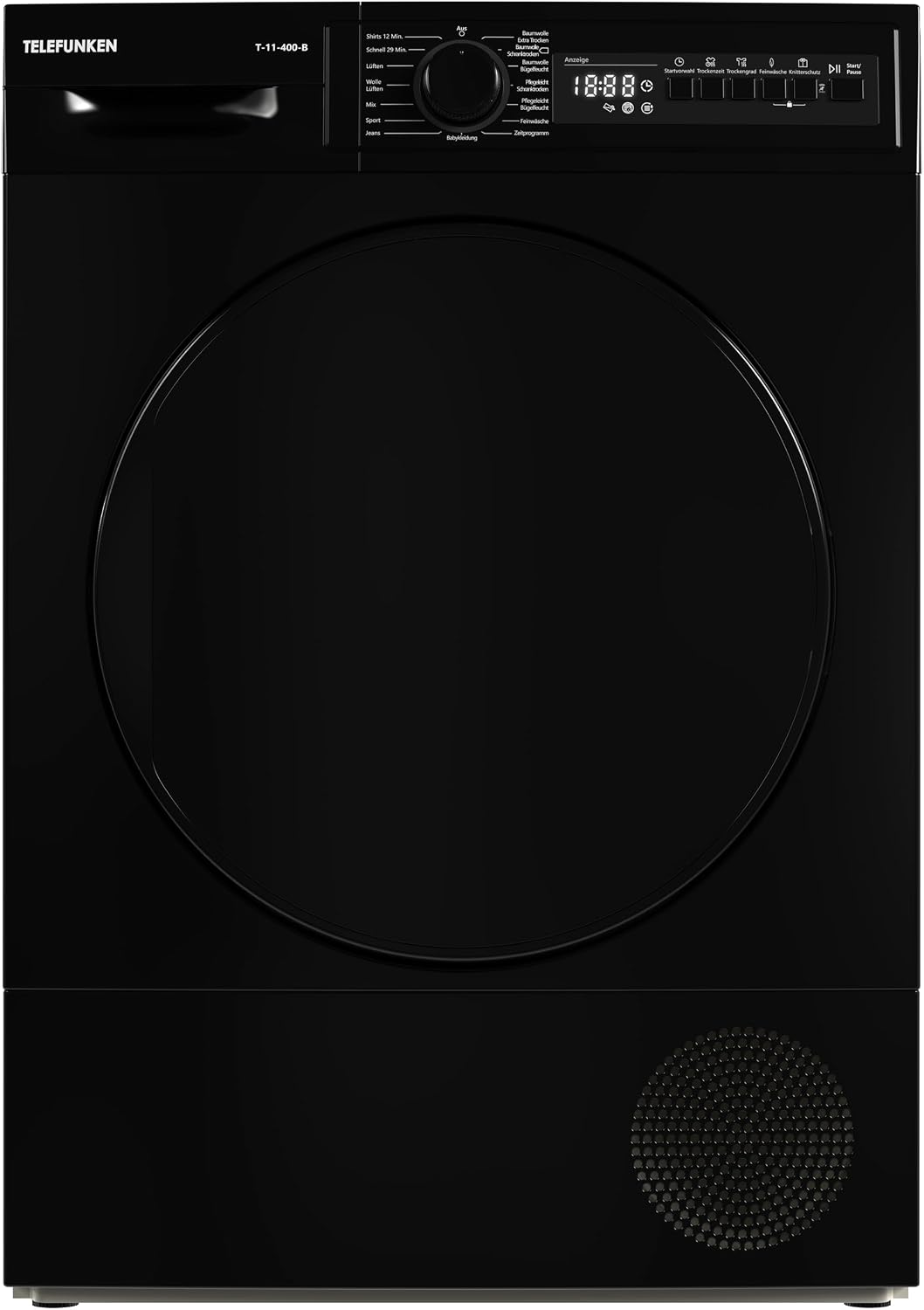 TELEFUNKEN Wäschetrockner, 7 kg, schwarz, T-11-400-B Kondenstrockner / Trockner mit 15 Programmen, Startzeitvorwahl