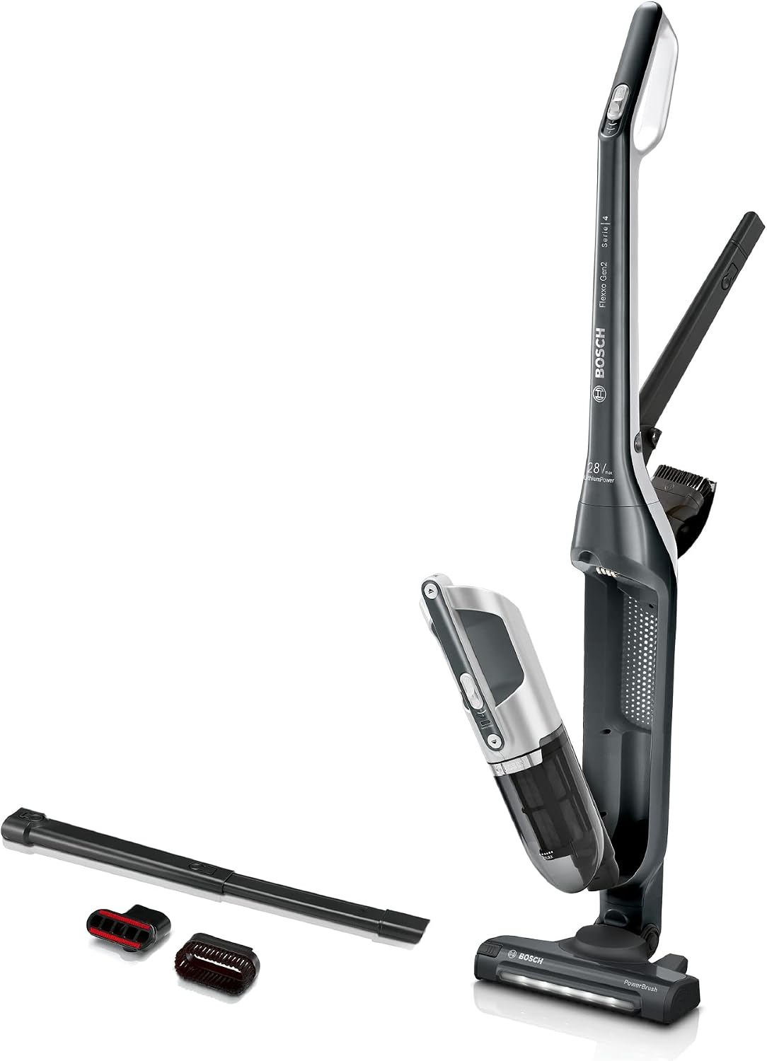 Bosch Staubsauger, dunkelgrau, Akku- Flexxo 2in1 Serie 4 BBH3P280, kabelloser Hand, beutellos, hohe Saugleistung