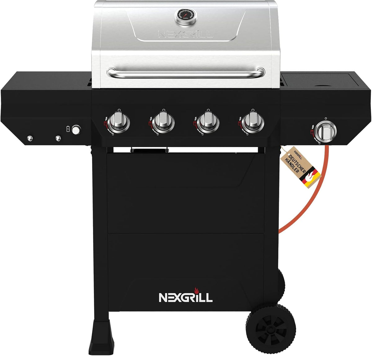Nexgrill Gasgrill, Schwarz/Edelstahl, Classic 4-Brenner mit Seitenbrenner, Premium Edelstahl Gas grill mit porzellanbeschichteten