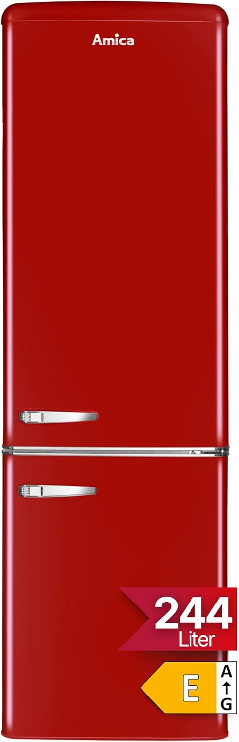 Amica Kühlschrank, 181 cm, 55 cm, 62 cm, Rot, KGCR 387 100 R Retro Kühl-/Gefrierkombination / Chili Red (