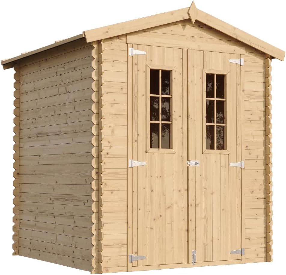 TIMBELA Gerätehaus, Holz, haus Gartenhaus - Gartenschuppen mit Boden B196xL186xH218, 82 m2 - Lagerschuppen für Garten - Fahrrad Schuppen