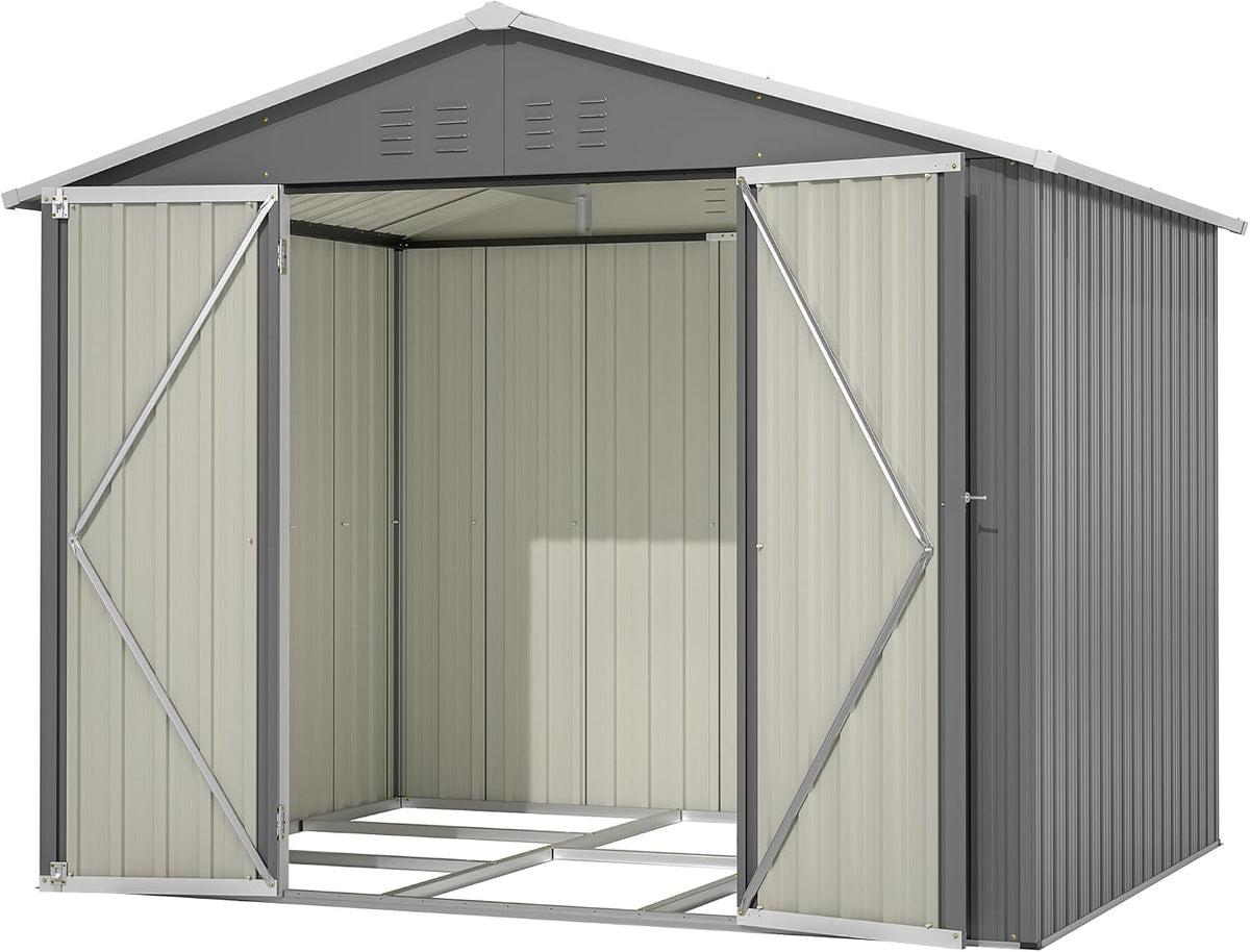 Jaxilyn Gerätehaus, Grau, Metall mit Pultdach, Gartenhaus Geräteschuppen Garten Schuppen Inkl., Geräteschrank für Garten (
