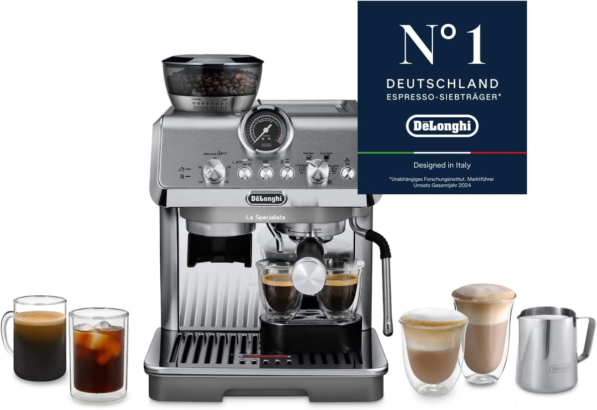 De'Longhi Milchaufschäumer, Silber/Schwarz, La Specialista Arte Evo EC9255.M, Siebträgermaschinee mit Kaltbrühfunktion