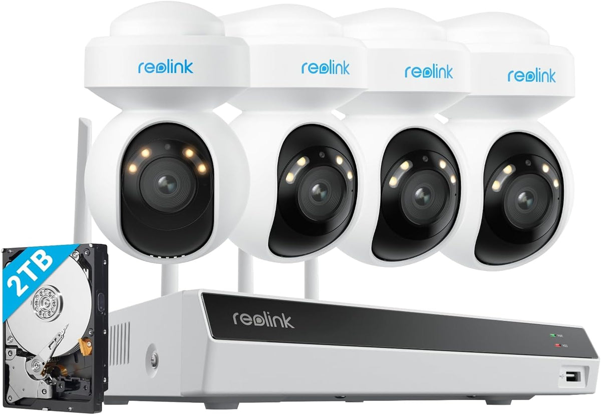 Reolink Überwachungskamera, Weiß/Schwarz, 4K Wi-Fi 6 PT Set, 4stk WLAN-Kameras Outdoor mit 355° Pan & 50° Tilt
