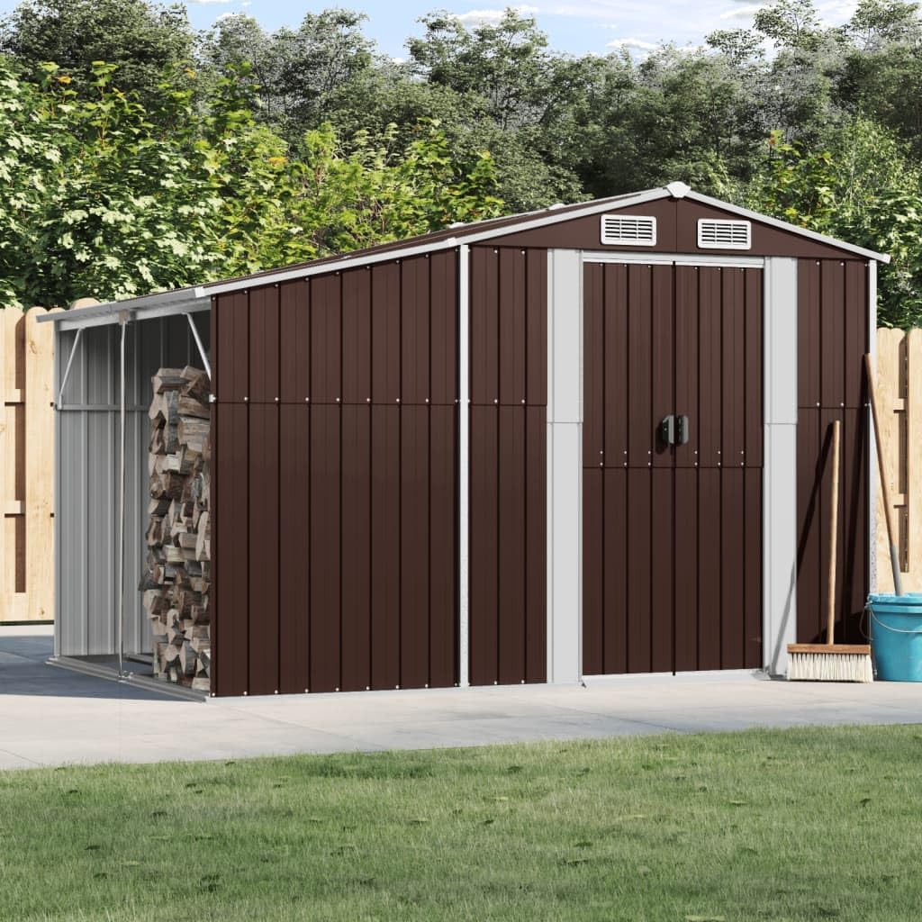 Gerätehaus Xichuzi, 277x192,5x179 cm, Verzinkter Stahl, PP (Polypropylen), Braun/Silber