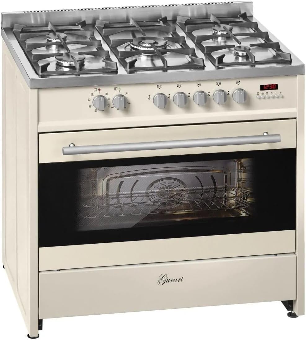 Gurari Elektroherd, 90 cm, 121 L, 4 Kw, Creme/Silber, GCH E 911Cr Gas Elektro Standherd Erdgas Fl.Gas WOK