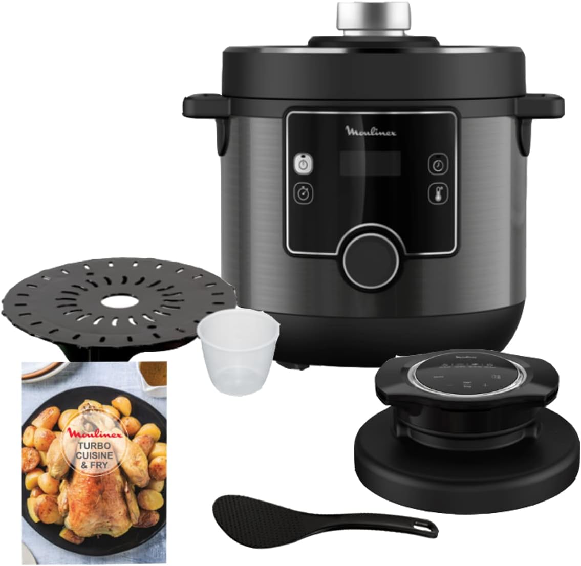 Moulinex Heißluftfritteuse, 1450 W, Schwarz, Turbo Cuisine & Fry CE7788-2 in 1: Elektrischer, antihaftbeschichtet