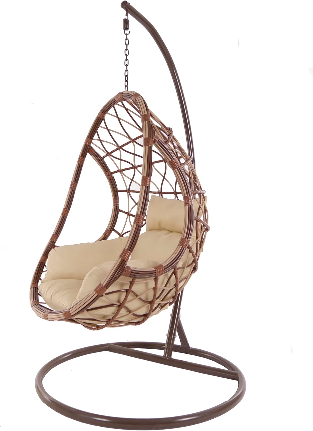 Hängesessel Kideo, Braun/Beige, ® PALMANOVA großer inklusive Gestell und Kissen, Polyrattan, Swing Chair, Loungemöbel
