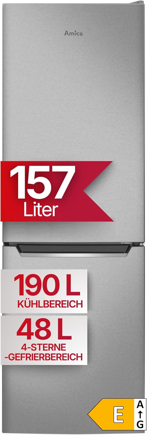 Amica Kühl-Gefrierkombination, 144 cm, 157 l, Silber, Kühl Gefrierkombination freistehend Nutzinhalt mit, Edelstahloptik