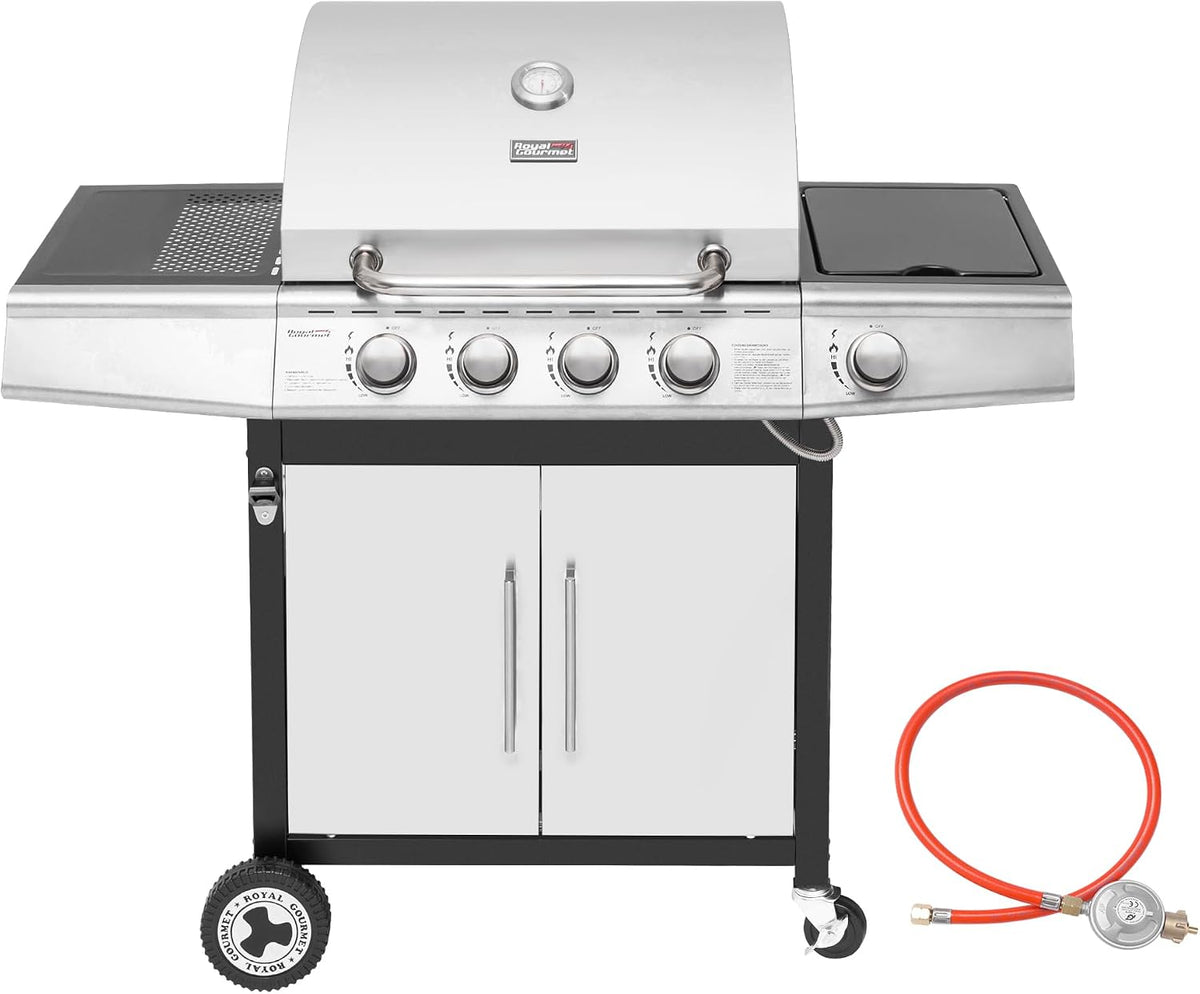Royal Gourmet Gasgrill, 14,5 kW, Silber/Schwarz, 4+1 Brenner Grillwagen mit automatischer Zündung
