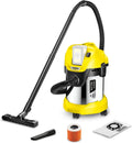 Karcher Nass-Trockensauger, 300 W, 36 V, 17 l, 2 m, Gelb/Schwarz, Kärcher Akku-Nass-/Trockensauger WD 3 Battery Premium