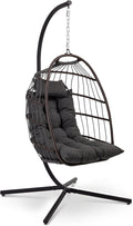SereneLife Relaxsessel, 250 kg, Schwarz/Grau, Hängesessel mit Gestell Outdoor, Wetterfest mit Kissen faltbar für Garten Balkon Indoor Grau