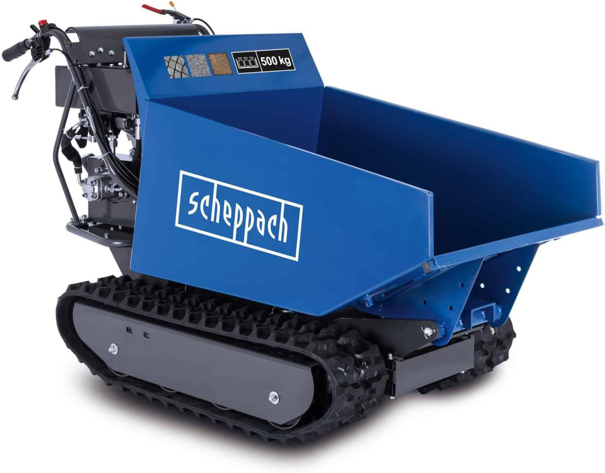 Scheppach Motorhacken, 500 kg, blau/schwarz, DP6600 Benzin Ketten Dumper, Zuladung, 4-Takt Benzin Motor mit 8 PS & 270ccm