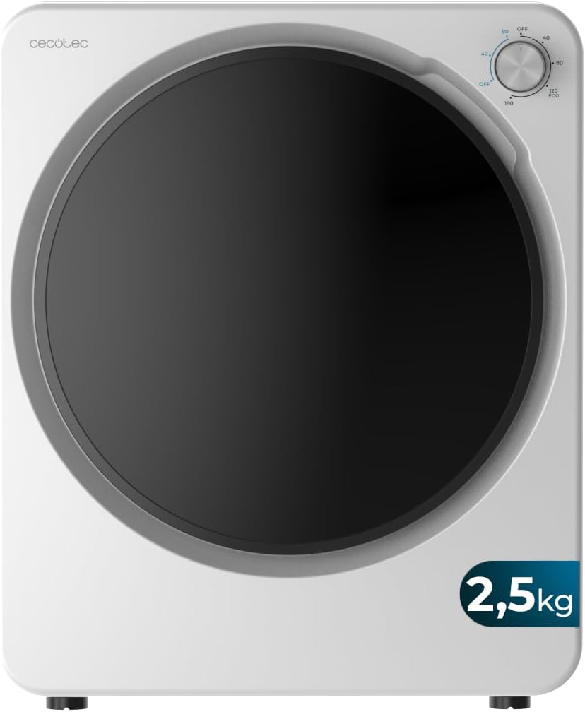 Cecotec Wäschetrockner, 2,5 kg, 3150 V, 950 W, Weiß/Schwarz, Mini-Ablufttrockner Bolero DressCode Dry ., 6 Programme mit 4 Warm- und 2 Kaltstufen